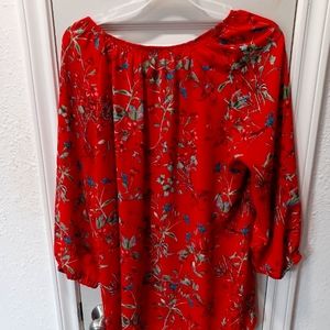 Crimson floral rose and olive top size large